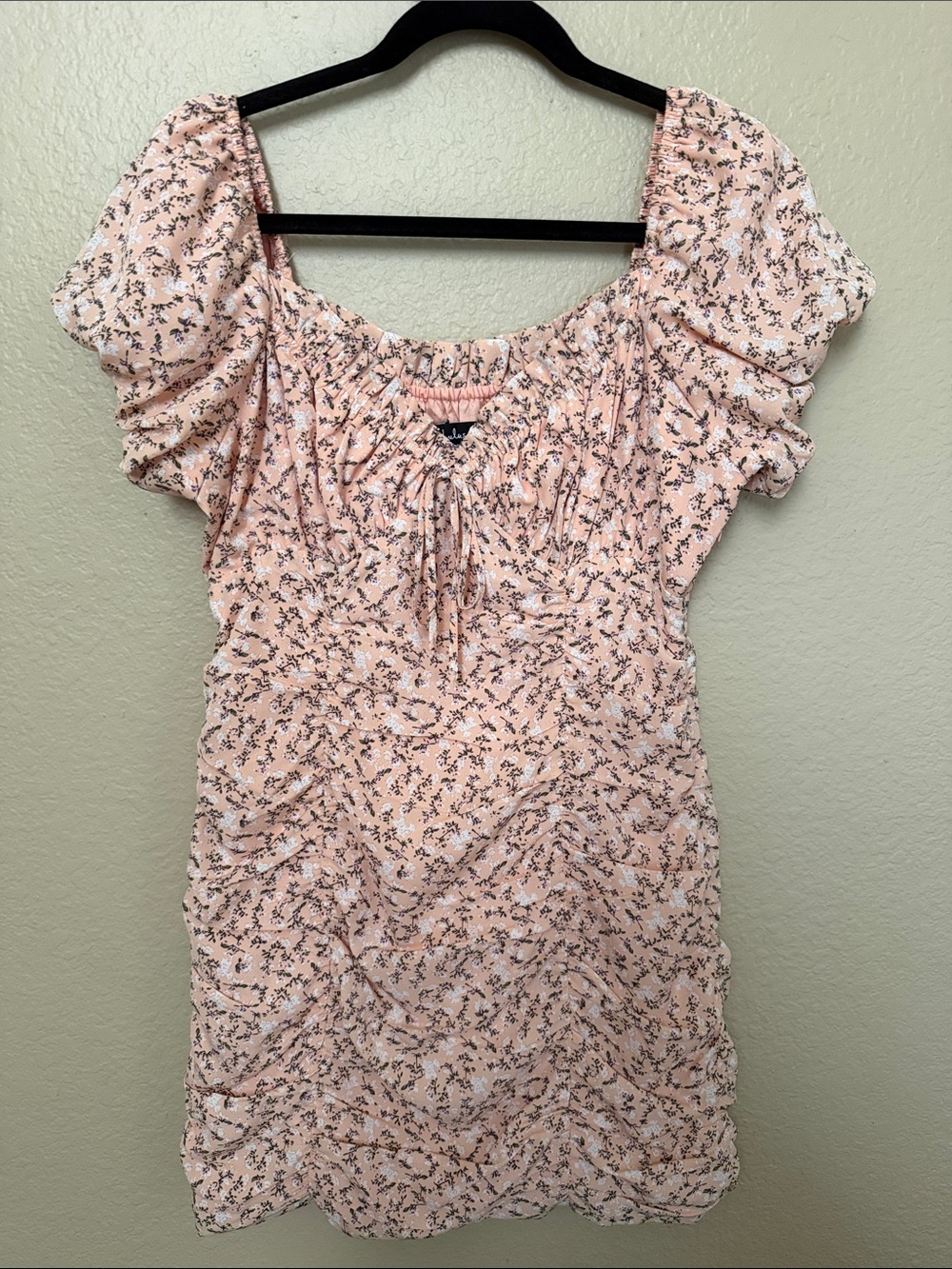 Lulus Pink Floral Puff Sleeve Peasant Dress- Medium